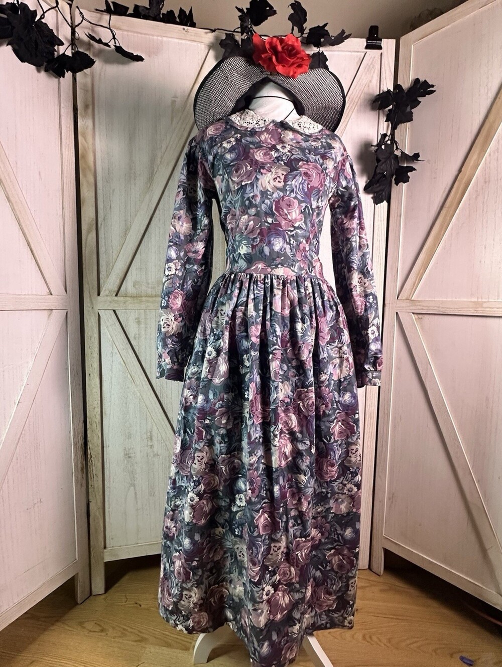 Vintage 90’s Laura Ashley Floral Maxi Dress Peter Pan Collar twee cottage Sz Xs